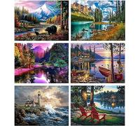 AIKEWO 6 Pack Landscape Paint by Number for Adults, DIY Acrylic Painting Gift Kits, 12X16 Inch Canvas, Unisex, All Seasons