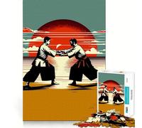 Aikido Fight Sunset Art Teenagers 1000 Pieces Puzzle Serene Game Thick Material Pattern Assemble Night Activity (50x75cm)