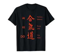 Aikido Martial Arts Japanese Kanji Harmony Energy Way Design Value Graphic T-Shirt, Men, Black, XL