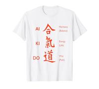 Aikido Martial Arts Japanese Kanji Harmony Energy Way Design Value Graphic T-Shirt, Men, White, M