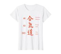 Aikido Martial Arts Japanese Kanji Harmony Energy Way Design Value Graphic T-Shirt, Women, White, S