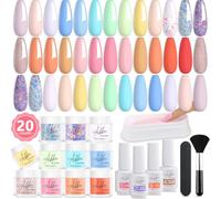 Aikker Dip Powder Nail Kit Starter 27 Pcs Baby Pink Blue Glitter Purple Sweet Colours Acrylic Dipping Powder Liquid Set with Recycling Tray,Base Top Coat Activator for French Nail Art Manicure AK33