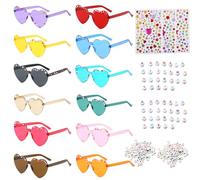 AIKOBAA 12Pcs Heart Shaped Sunglasses Multipack, Colourful Rimless Heart Glasses with Beads Rhinestones, Party Sunglasses for Adults Bridesmaid Gifts Hen Party Festival Accessories
