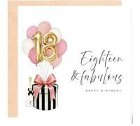 AIKOBAA 18th Birthday Card for Her Daughter Niece, Pink Balloons Hat Box Design, Special Milestone Card for Women Friend Sister Granddaughter, Blank Reverse Side with Envelope