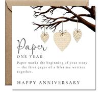AIKOBAA 1st Wedding Anniversary Card - Paper Anniversary for Husband Wife or Couple, One Year Married, Branch with Three Hearts, ‘Paper Marks the Beginning of Your Story’, 14x14cm 300gsm with Kraft En