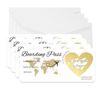 AIKOBAA 4PCS Surprise Travel Reveal Card Kit - Personalisable Golden Boarding Pass with Scratch-Off Heart Sticker & Kraft Envelope, Holiday Trip Announcement Gift for Family, Spouse, Lover (4)
