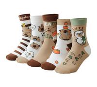 AIKOBAA 5 Pairs Women's Socks | Cute Capybara Animal Print Crew Socks | Funny Novelty Socks Set | Soft Cotton Blend Ladies Socks Gift for Women & Girls | One Size UK4-8