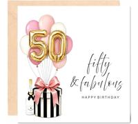 AIKOBAA 50th Birthday Card for Her Daughter Niece, Pink Balloons Hat Box Design, Special Milestone Card for Women Friend Sister Granddaughter, Blank Reverse Side with Envelope