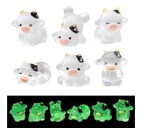 AIKOBAA 6PCS Mini Cow Figurines, Glow in The Dark Animals Noctilucent DIY Tiny Resin Animals, Miniature Resin Figures for Garden Landscape Home Car Dash Decoration Desktop Ornament