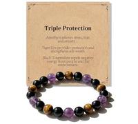 AIKOBAA Beaded Bracelets for Women Anxiety Stress Relief Amethyst Tiger Eye Black Tourmaline Healing Crystals and Stones Yoga Meditation Chakra Gifts