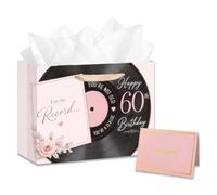 AIKOBAA Birthday Gift Bag for Music Lovers - 60th Vinyl Record Design with ‘You’re Not Old - You’re a Classic’, Retro Present for Dad, Husband, Friend - Him or Her