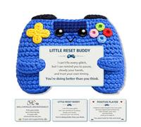 AIKOBAA Blue Game Controller Plush - Handmade Crochet Gaming Buddy with 3 Inspirational Message Cards - Motivational Gift for Gamers, Teens & Adults - Cute Desk Decor for Video Game Lovers