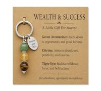 AIKOBAA Citrine Crystal Keyring - Wealth & Success Charm with Green Aventurine, Citrine & Tiger Eye Beads, ‘You’ve Got This’ Tag, Good Luck Gift