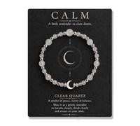 AIKOBAA Clear Quartz Bracelet - Stretch Beaded with Silver Moon Charm, Calm Reminder ‘Slow Down’, Natural Crystal Gift for Women