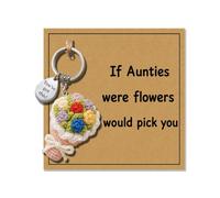 AIKOBAA Crochet Keychain - Handmade Flower Bouquet Charm with ‘You’ve Got This!’ Tag, Auntie Gift Card ‘If Aunties Were Flowers’