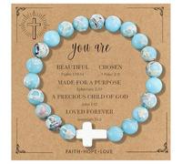 AIKOBAA Cross Beaded Bracelets for Women Inspirational Natural Stone Healing Crystal Bracelets Christian Gifts for Women Mom Daughter