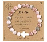 AIKOBAA Cross Beaded Bracelets for Women Inspirational Natural Stone Healing Crystal Bracelets Christian Gifts for Women Mom Daughter