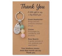 AIKOBAA Crystal Keyring with Rose Quartz Heart, Appreciation Gift for Teacher Mentor, Thank You Keychain with Green Aventurine & Citrine, Positive Energy Gift for Women Friends Coworker