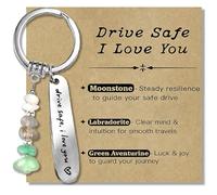 AIKOBAA Drive Safe I Love You Crystal Keychain, Natural Moonstone Labradorite Green Aventurine, Keychain for Women Daughter, Valentine’s Day Gifts, I Love You Drive Safe Keychain