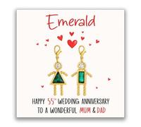 AIKOBAA Emerald 55th Wedding Anniversary Keychain - Mum & Dad Keychain Pair, Happy Anniversary Keychain for Parents, with Card