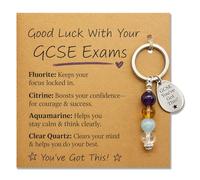 AIKOBAA Exam Success Crystal Gift Set, Good Luck Keychain with Blessing Card, Student Revision & Test Taking Present, Focus Courage Calmness Gift for Exams (Brown2)