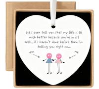 AIKOBAA Friend Gifts for Women - White Ceramic Heart Hanging Ornament with ‘My Life Is Better With You’ Message, Stick Figure Illustration