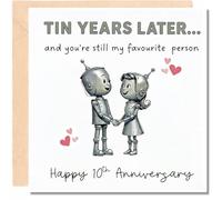 AIKOBAA Funny 10th Wedding Anniversary Card, Tin Anniversary Card for Him Her, Cute 10 Year Card for Husband Wife, Blank Inside with Envelope