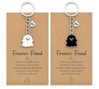 AIKOBAA Ghost Keychain Set for Best Friends - BFF Keychain, Matching Best Friend Stuff, Bestie Gifts, with “Forever Friend” Cards (Black & White)