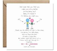 AIKOBAA Girlfriend Birthday Card - ‘You Make Everything Better’, Heartfelt Love Message with Stick Figures, YOU AND ME = EVERYTHING, Romantic Gift for Her, 14x14cm 300gsm with Kraft Envelope