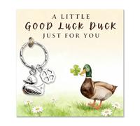 AIKOBAA Good Luck Duck Keychain & Card Gift Set - A Little Good Luck Duc/k Just For You with Four-Leaf Clover Charm, Encouragement Present for Friends, Exam Luc/k, Birthday Small Gift (Duck)