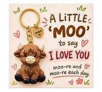 AIKOBAA Highland Cow Keychain - Resin Plush Cow Keyring with “I Love You” Heart Tag, Auntie Gifts from Nephew Niece, Birthday Gift for Women Men Granny Nanny Friend