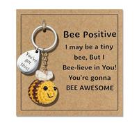 AIKOBAA Knitted Yellow Bee Keychain with Inspirational Saying - “I May Be a Tiny Bee, But I Bee-lieve in You” Motivational Gift, Cute Soft Woolen Bee Positive & Encouragement, Handmade Style Key Ring