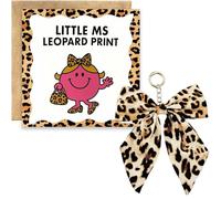 AIKOBAA Leopard Print Keyring and Greeting Card Set, Animal Print Keychain with Bow Knot, Gift for Women Who Love Bold Fashion, Birthday Christmas Gift Idea