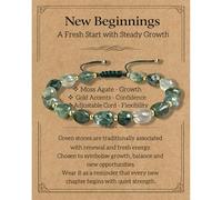 AIKOBAA Moss Agate Bracelet - Hand Braided Gemstone Green Crystal Adjustable Bracelet for Women - Healing Meditation Balance Calming Bracelet - New Beginnings Gift
