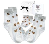 AIKOBAA Mum, Baby and Dad Matching Socks Gift Set - OH Baby Congratulations Card & Gift Box, Newborn Ba/by Shower Gift for Mum to Be, Push Present, New Mom Maternity Gift (3 Pairs-White+White+White)