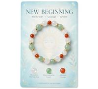 AIKOBAA New Beginning Bracelet - Moonstone, Green Aventurine & Carnelian for Fresh Start, Courage & Growth, Stretch Crystal Beaded Jewelry Gift with Card