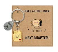 AIKOBAA Next Chapter Keychain for Women - “Here’s a Little Toast” Stainless Steel Charm with Inspirational Message, Good Luck Gift for New Beginnings, Graduation, Retirement Keepsake