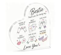 AIKOBAA Presents for Women - Bestie Acrylic Heart Plaque with Six Labels, Keeper of Secrets, Free Therapist, Ride or Die, Sentimental Gift for Her