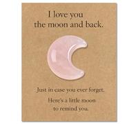 AIKOBAA Rose Quartz Moon Crystal Gift, I Love You to the Moon and Back, Healing Crystal for Daughter Sister Mum, Sympathy Gift, Meaningful Keepsake with Love Card