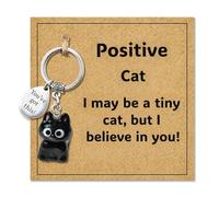 AIKOBAA Small Black Cat Keychain with Inspirational Metal Token - I May Be a Tiny Cat, But I Believe in You Motivational Gift, Cute Animal Keyring for Positivity & Encouragement (Cat)