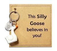 AIKOBAA Small Silly Goose Keychain with Inspirational Metal Token - This Sill/y Goose Believes in You Motivational Gift, Cute Animal Keyring for Positivity & Encouragement (Silly Goose)
