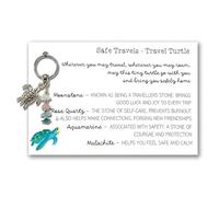 AIKOBAA Travel Turtle Charm Keychain, Healing Crystal Gift Set with Moonstone Rose Quartz Aquamarine Malachite, Safety Keychain for Women, Turtle Gifts for Women Travel Gifts