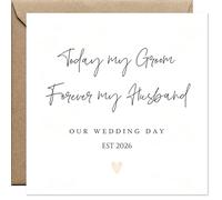 AIKOBAA Wedding Day Card for Groom - Today My Groom, Forever My Husband, Elegant Script with OUR WEDDING DAY EST 2026, 14x14cm 300gsm with Kraft Envelope