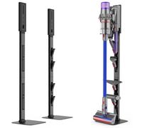AIKOLZON Vacuum Cleaner Stand for Dyson with Foldable Storage Hooks and Robust Carbon Steel Base, No-Drill Installation, Space-Saving Organizer for All Vacuum Cleaners and