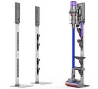 AIKOLZON Vacuum Stand for Dyson with Foldable Storage Hooks and Heavy-Duty Carbon Steel Base, No Drill Installation, Space-Saving Organizer for All Dyson Cordless Vacuums & Accessories