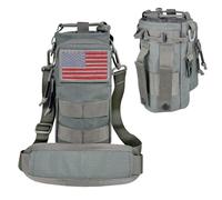 AIKOTOO Water Bottle Holder with Strap - Military Insulated Water Bottle Sleeve with MOLLE System for Backpack Tactical Gray Crossbody Pouch for Walking Hiking Fishing Camping Gym 32oz