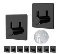 Aikzik 10 Pack Self Adhesive Hooks, Plastic Sticky Hook Heavy Duty, Over 8kg Load - Hooks for Hanging for Towel, Coat, Key, Stick on Bathroom, Kitchen, Door and Wall, Black