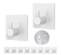 Aikzik 10 Pack Self Adhesive Hooks, Plastic Sticky Hook Heavy Duty, Over 8kg Load - Hooks for Hanging for Towel, Coat, Key, Stick on Bathroom, Kitchen, Door and Wall, White