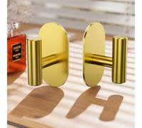Aikzik 2 Pack Large Self Adhesive Hooks, Stainless Steel Sticky Hook Heavy Duty, Over 12kg Load - Strong Hooks for Hanging for Towel, Coat, Robe, Stick on Bathroom, Kitchen, Door and Wall (Gold)