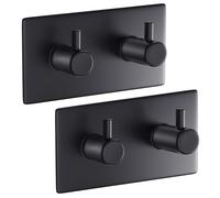 Aikzik 2 Pack Self Adhesive Hooks, Stainless Steel Sticky Hook Heavy Duty, Over 10kg Load - Hooks for Hanging for Towel, Coat, Key, Stick on Bathroom, Kitchen, Door and Wall, Black